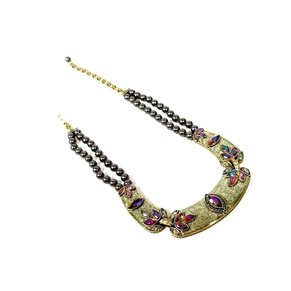 Heidi Daus Bib Olive Green Multi Color Crystals Beaded Collar Statement Necklace - Picture 4 of 9